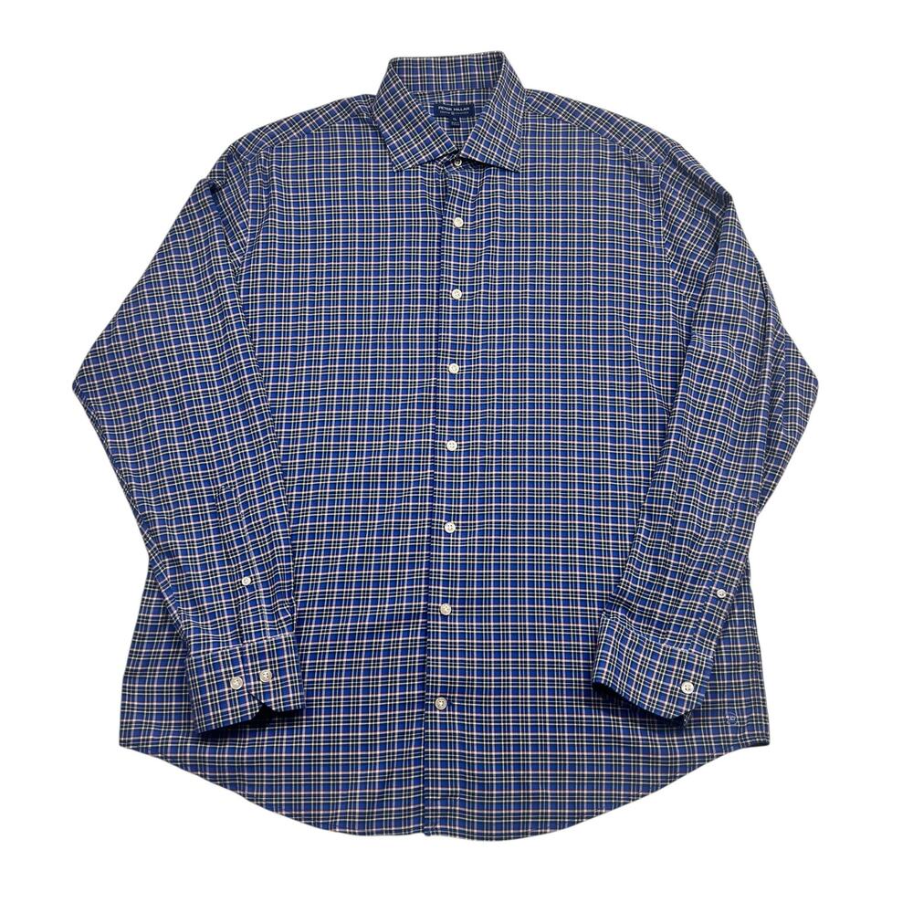 Peter Millar Crown Crafted Button Up Shirt Size XL Blue Plaid Casual‎ Golfcore